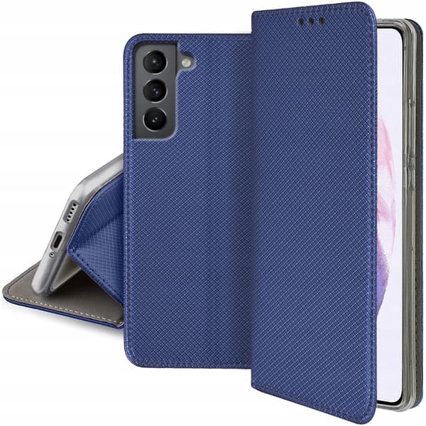 Etui til Samsung Galaxy S21 FE SMART MAGNET BOOK MARINEBLÅ + GLAS