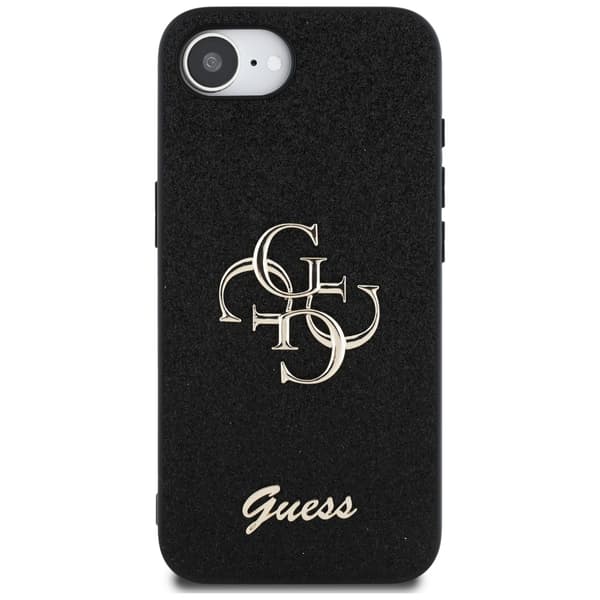 Guess Fixed Glitter Big 4G Metal Logo cover til iPhone 16e, sort