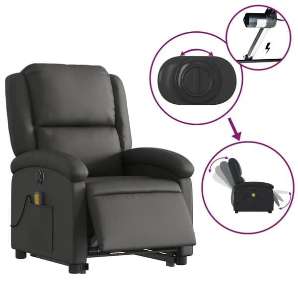 vidaXL massagestol med løftefunktion, sort, ægte læder