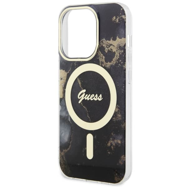 Guess Golden Marble MagSafe-etui til iPhone 14 Pro Max, sort