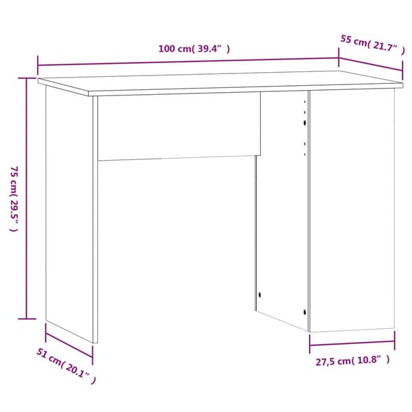 vidaXL skrivebord, brunt egetræ, 100x55x75 cm, træbaseret materiale