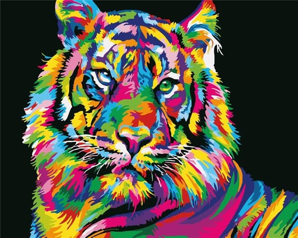 Maleri efter tal - Farverig tiger 40x50cm