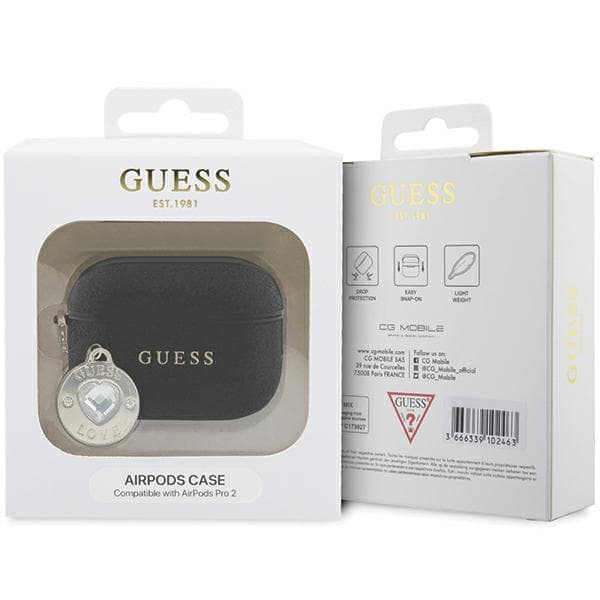 Guess Fixed Glitter Heart Diamond Charm-etui til AirPods Pro 2, sort