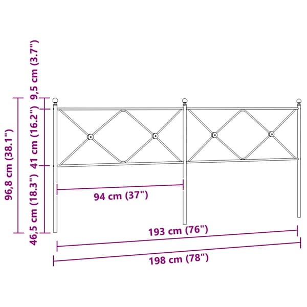 vidaXL metalsengegavl, sort, 193 cm