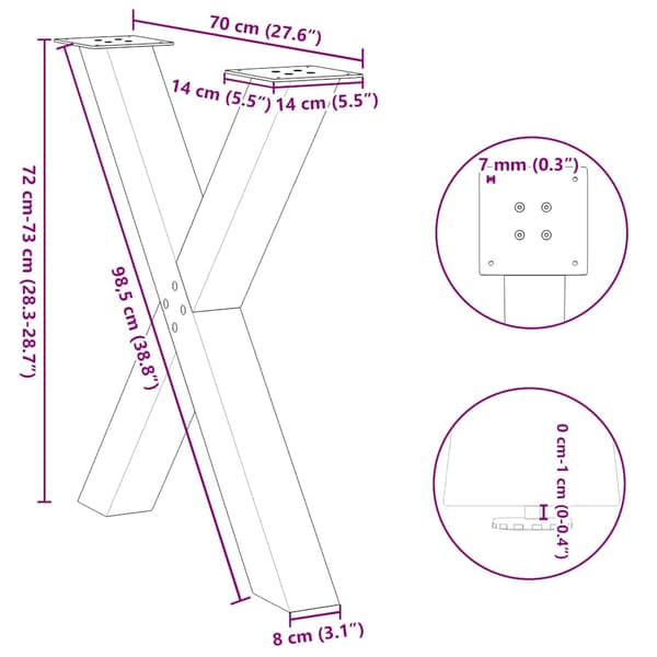 vidaXL spisebordsben, 2 stk., sort, 70x(72-73) cm, stål