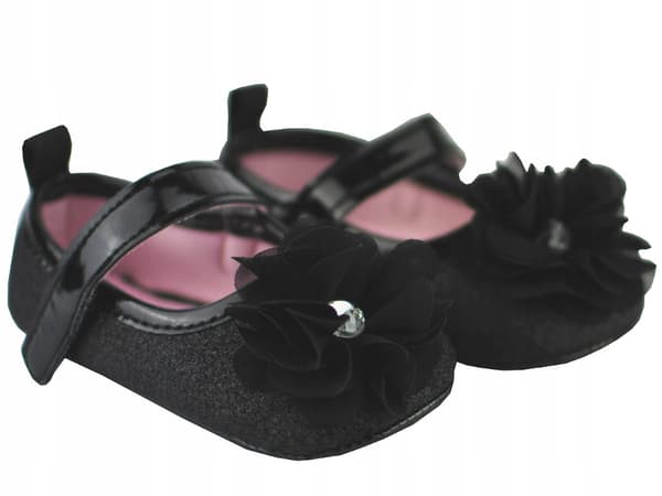 SKO SORTE GLITTER MED BLOMSTER ELEGANT 0-6 Y858Y