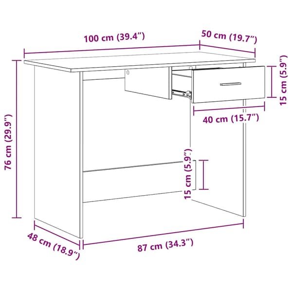 vidaXL skrivebord, sort, 100x50x76 cm, spånplade