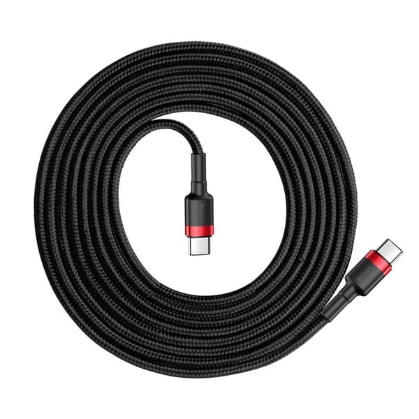Holdbart, fleksibelt kabel USB-C PD 2.0 60W 20V 3A QC3.0 2M sort og rød