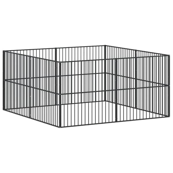 vidaXL hundebur 8 paneler sort galvaniseret stål