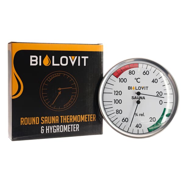 Bilovit rund termometer med hygrometer för bastu