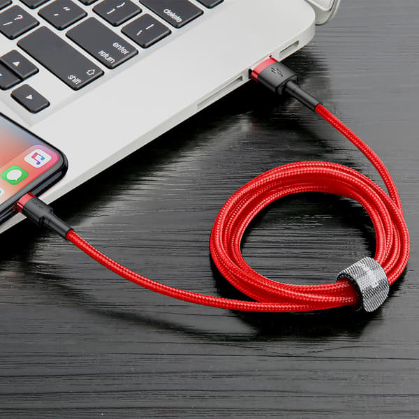 Holdbart Fleksibelt Kabel USB iPhone Lightning QC3.0 1.5A 2M Rød