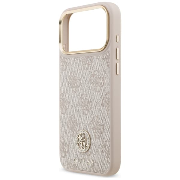 Guess 4G Strass Logo & Store Rem Metalknapper MagSafe-cover til iPhone 17 Pro Max Lyserød