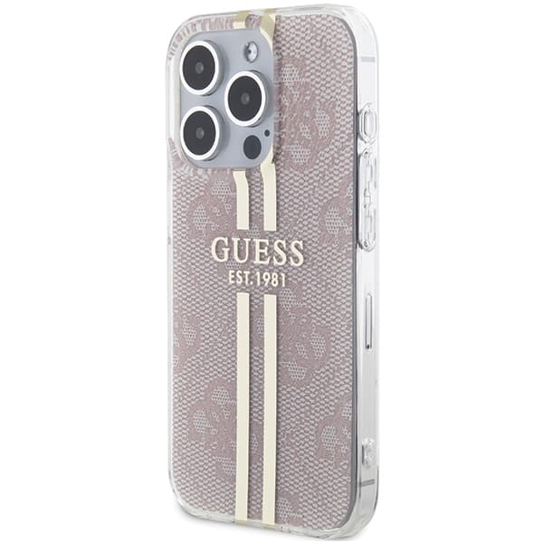 Guess IML 4G Guldstribet Etui til iPhone 14 Pro Max, Pink