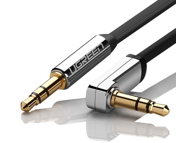 Fladkabel AUX lydkabel 3,5 mm mini-jack 2m sølv
