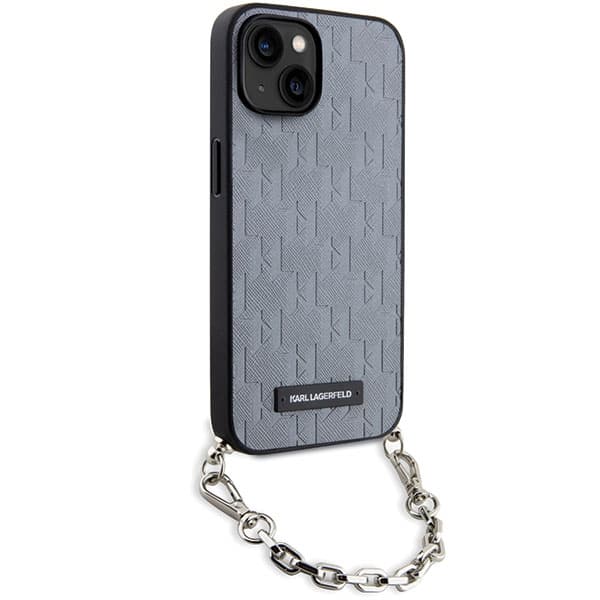 Karl Lagerfeld Saffiano Monogram Chain-etui til iPhone 14, sølv