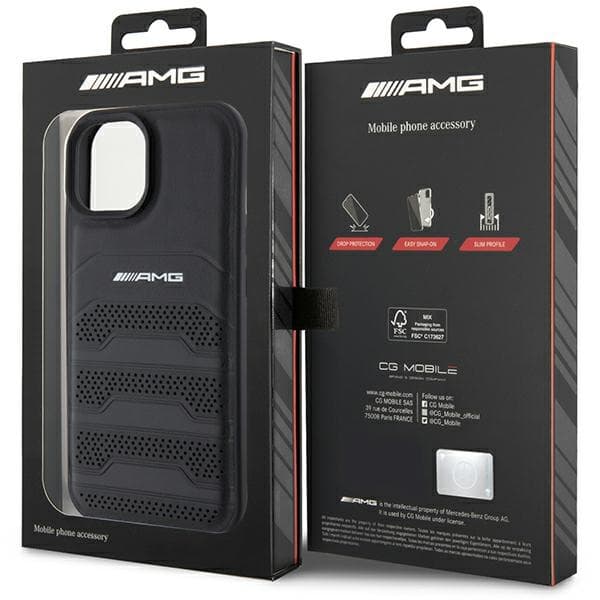 AMG AMHCP15MGSEBK iPhone 15 Plus / 14 Plus 6,7" sort/sort hårdt cover i læder med prægede linjer