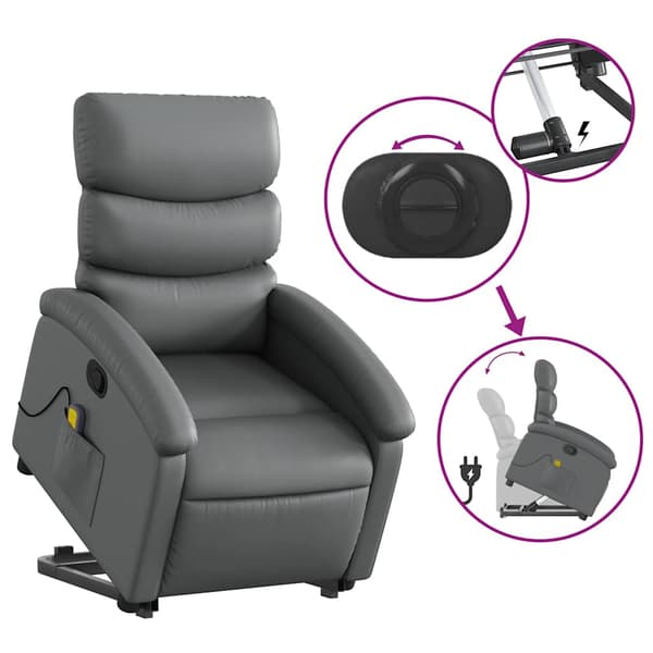 vidaXL Lyftbar massagefåtölj, grå, konstläder