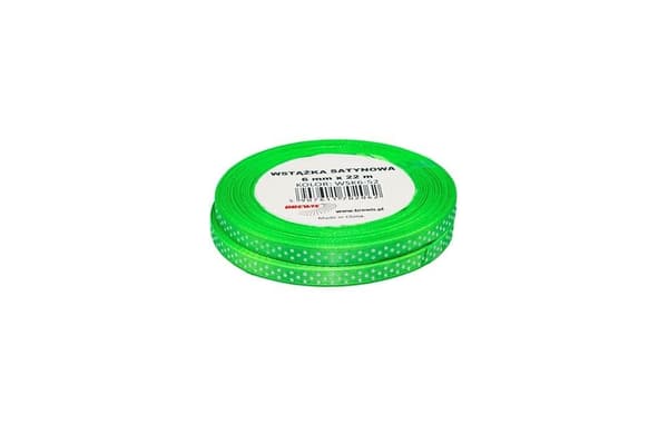 Satinband med gröna prickar 6mmx22m 2 st