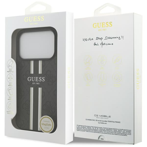 Guess 4G Printed Stripes MagSafe-etui til iPhone 17 Pro, sort
