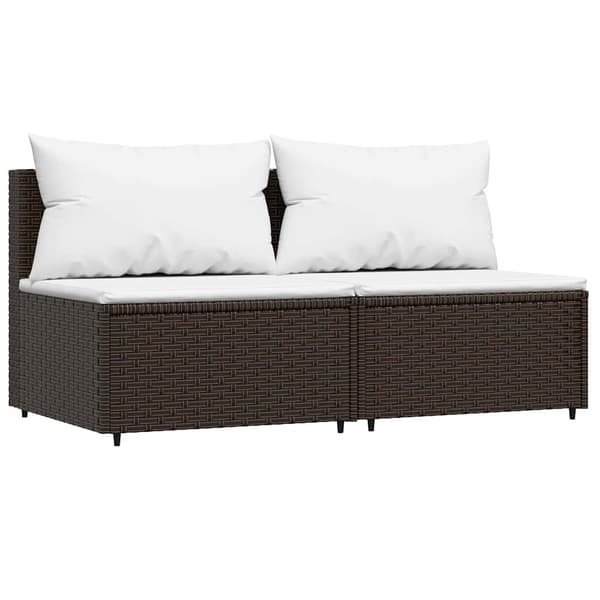 vidaXL midtersofaer med hynder, 2 stk., brun, polyrattan
