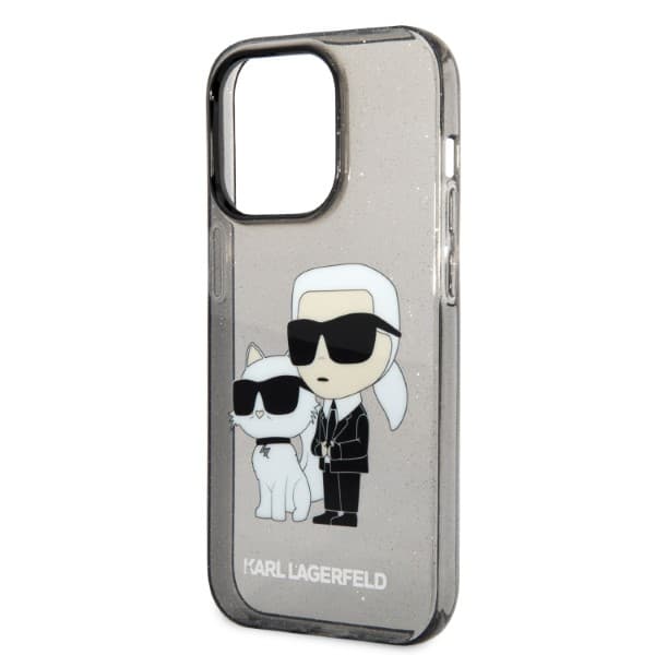 Karl Lagerfeld Liquid Glitter Karl&Choupette-etui til iPhone 14 Pro Max, sort
