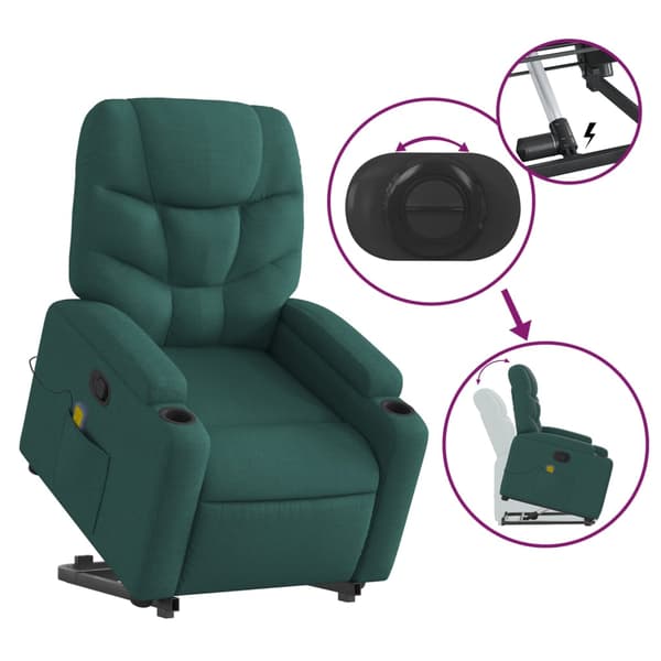 vidaXL Lyftbar massagefåtölj mörkgrön tyg