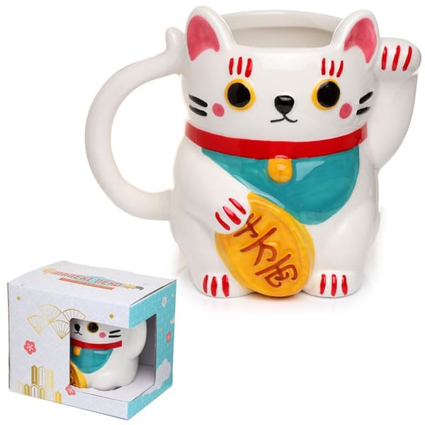 PKMUG381 Hvid Maneki Neko krus