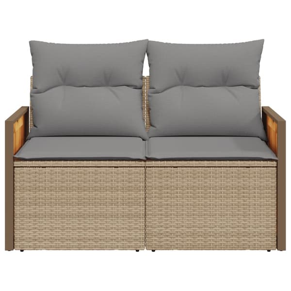 vidaXL Trädgårdssoffa med kuddar, 2-sits, beige, polyrotting