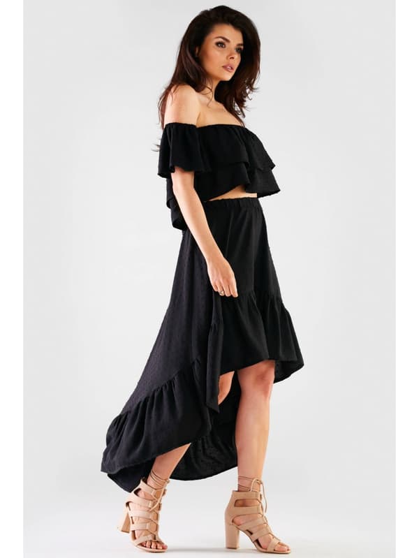 Sommer, luftig bluse, spansk stil, sort L/XL