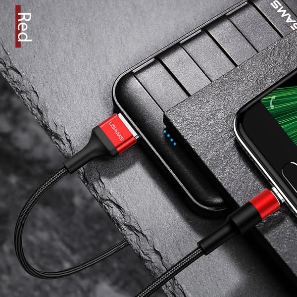 USAMS Flätad U5 2A USB-A till MicroUSB-kabel 1,2 m Röd