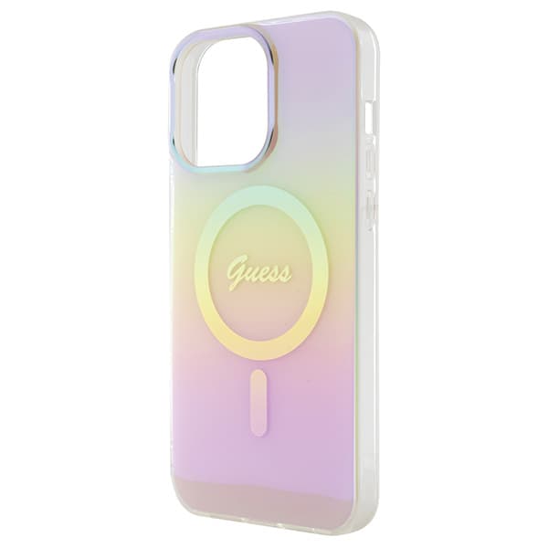Guess IML Iridescent MagSafe-etui til iPhone 15 Pro, lyserød