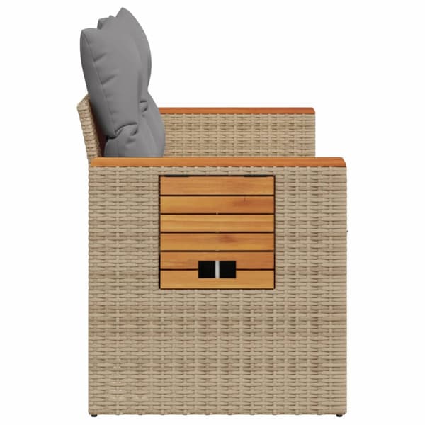 vidaXL Trädgårdssoffa med kuddar, 2-sits, beige, polyrotting