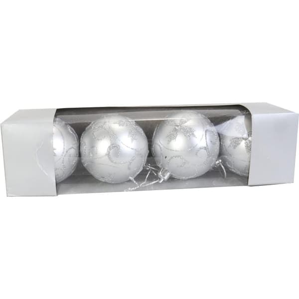 Set med 4 plastkulor 6 cm silver