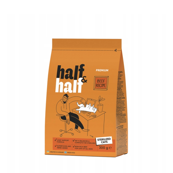 Half&Half Premium Torrfoder för Katter Vuxen Steriliserat Nötkött 300g