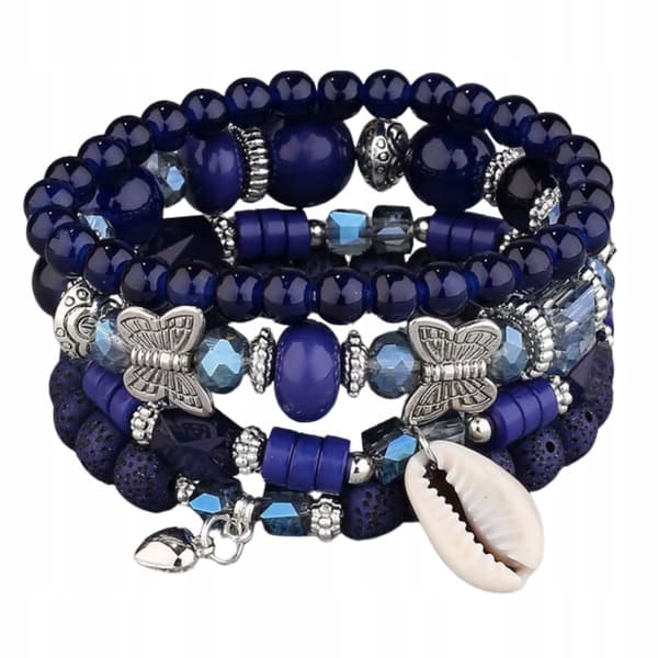 BOHO Armband Set om 4, Marinblå, Dekorativa
