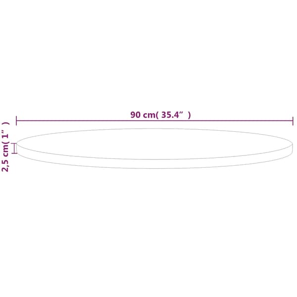 vidaXL rund bordplade Ø90x2,5 cm rå egetræ