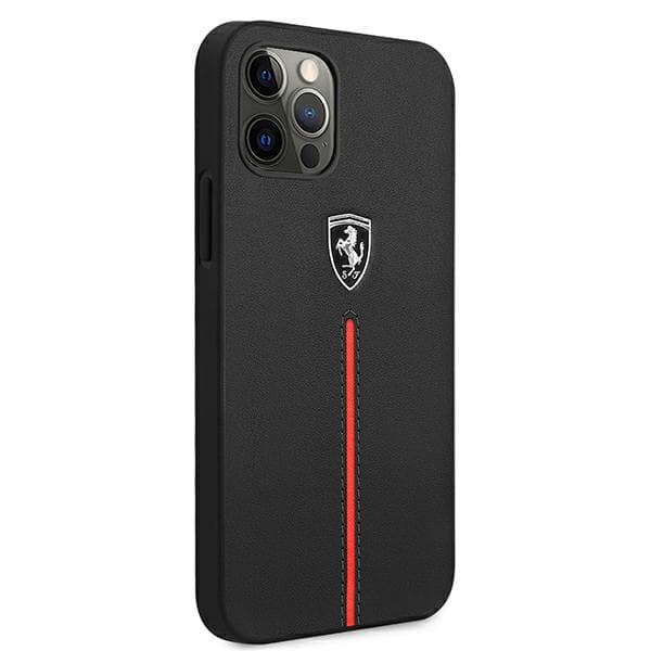 Ferrari Off Track Læder Nylon Stripe Cover til iPhone 12 Pro Max, Sort