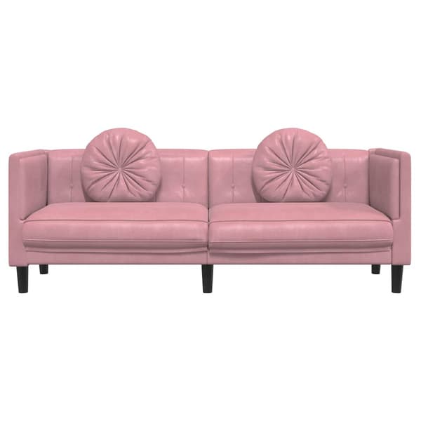 vidaXL 3-sitssoffa med kuddar, rosa, sammet