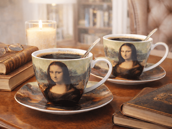 Mona Lisa porslinskoppar och fat, set om 2 - presentset