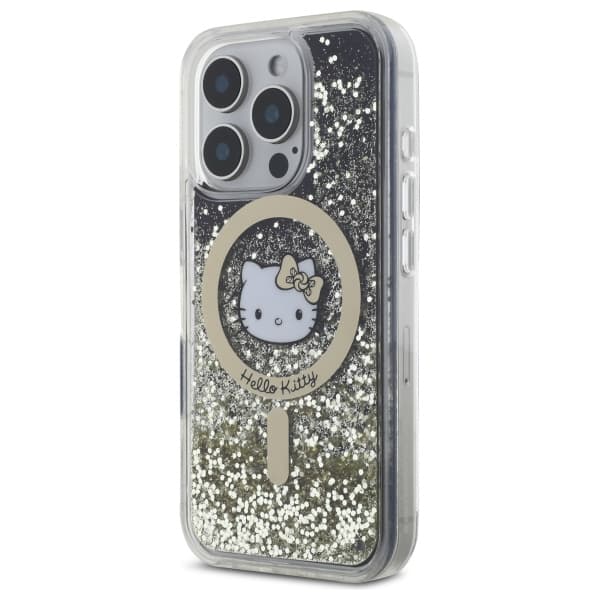 Hello Kitty Liquid Glitter Fever MagSafe-etui til iPhone 16 Pro, sort og guld