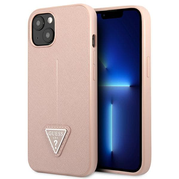 Guess Saffiano Triangle Logo-etui til iPhone 13 mini, pink