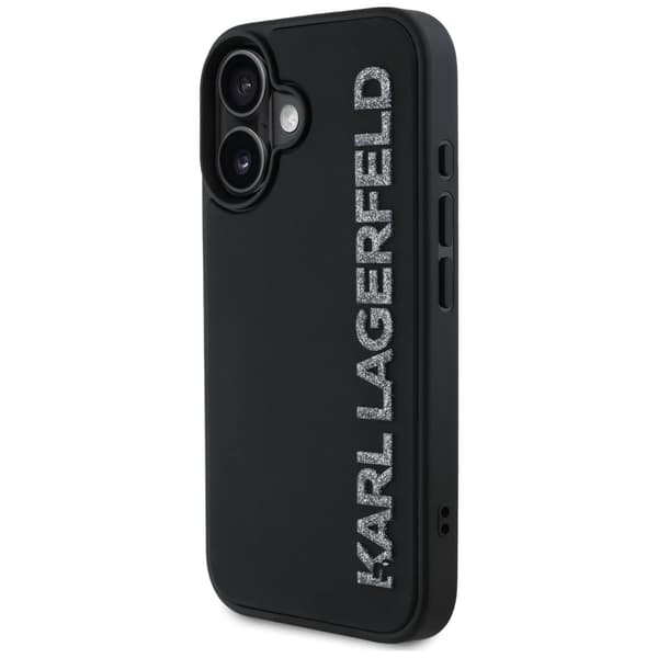 Karl Lagerfeld HC 3D gummi-aflangt glitter-cover til iPhone 16, sort