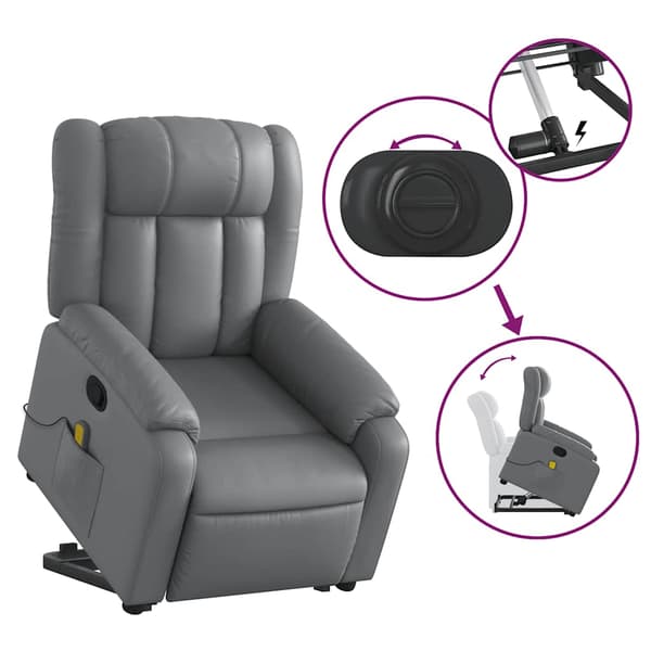 vidaXL Lyftbar massagefåtölj, grå, konstläder