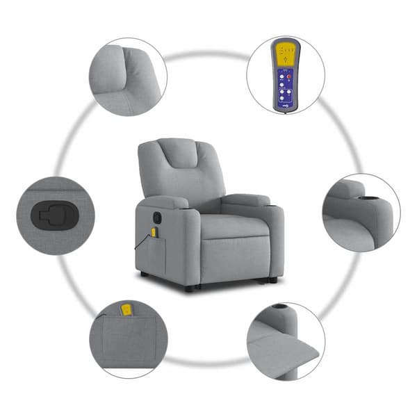 vidaXL massagestol med løftefunktion lysegrå stof