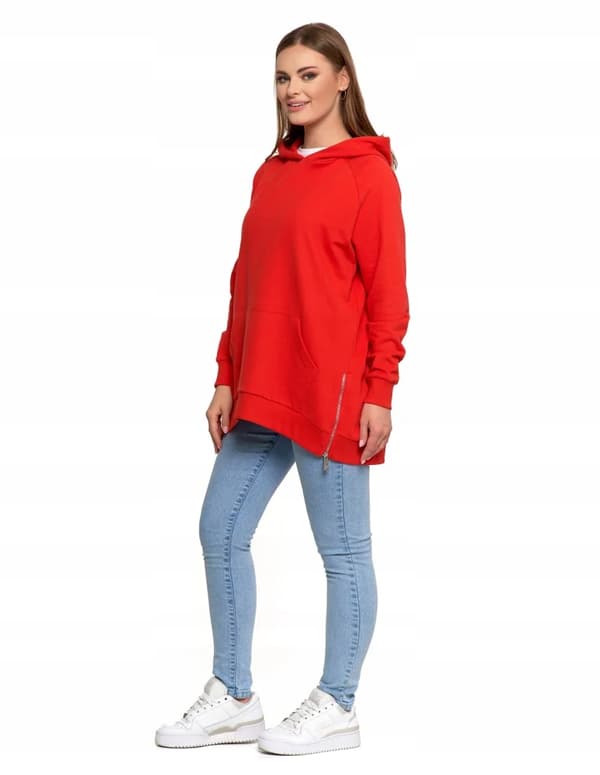 Moraj damehættetrøje i bomuld, oversized, blød, rød, M