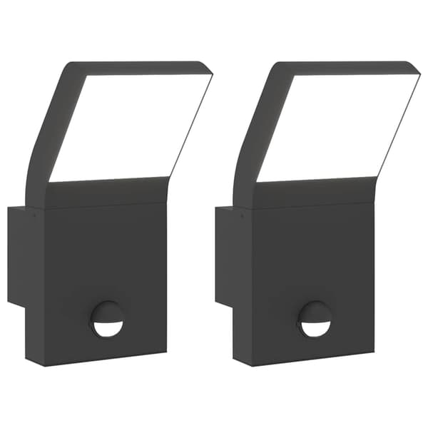 vidaXL LED udendørs væglamper med sensor, 2 stk., sort, aluminium