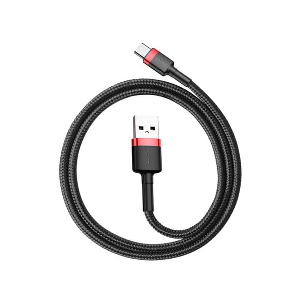 Holdbart nylonkabel USB - USB-C QC3.0 3A 0,5M sort og rød