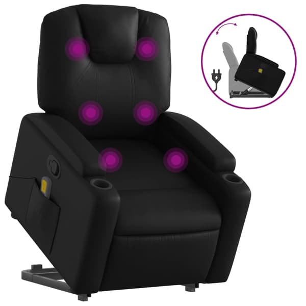 vidaXL massagestol med løftefunktion, lænestol, sort, kunstlæder