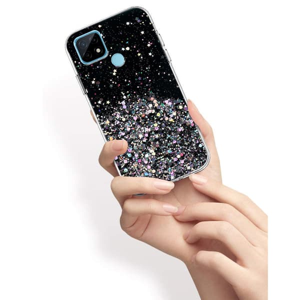 Realme C21 cover, glitrende, sort