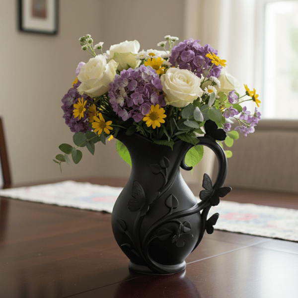 Moderne sort sommerfuglevase til blomster, elegant design